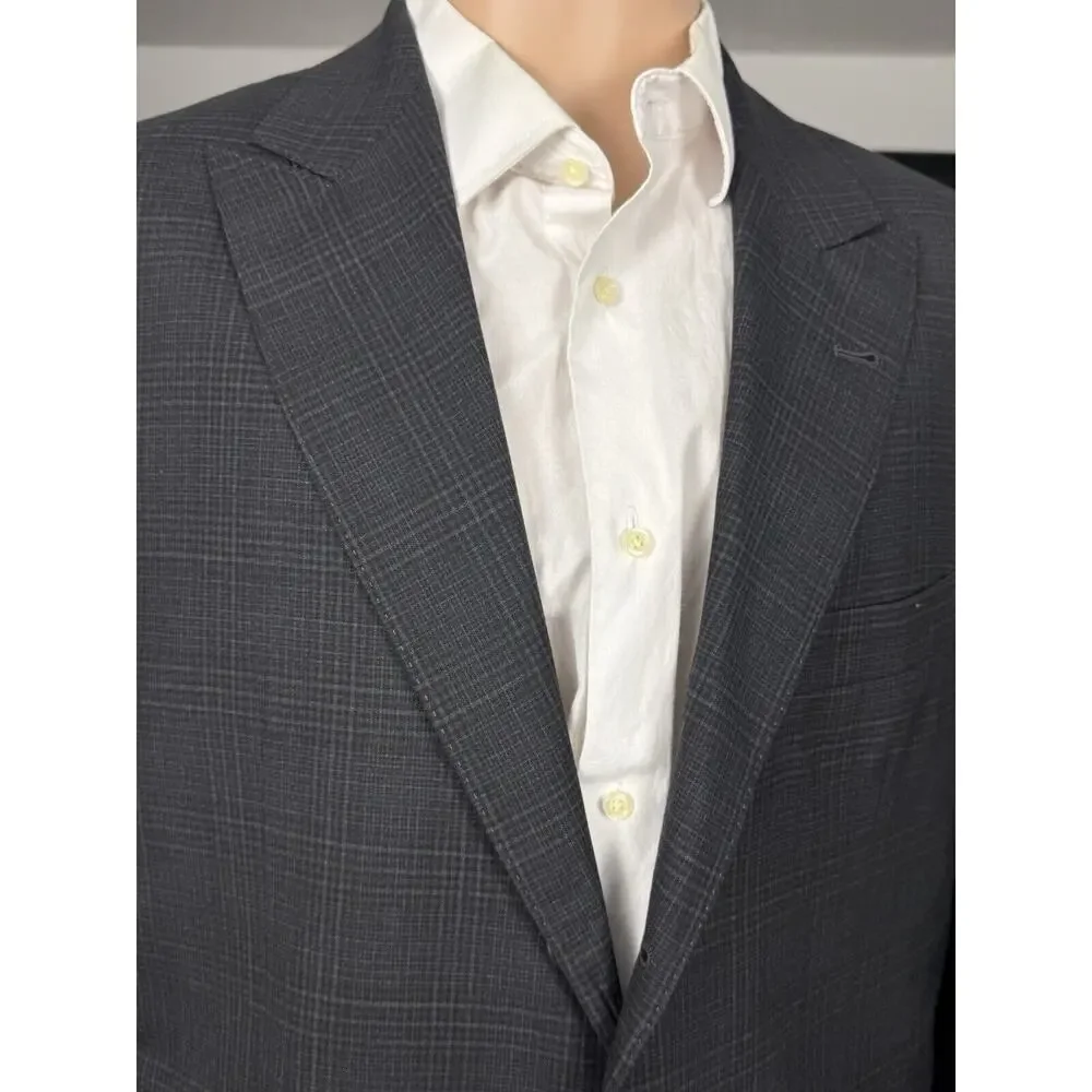 Brunello Cucinelli Charcoal Gray Plaid Peak Lapel Blazer Sportcoat Jacket 54/44
